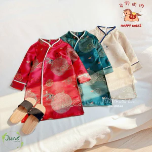 Áo Dài Bé Trai Gấm Nhũ Lót Lụa Cao Cấp 1005 Mặc Lễ Tết Size 1-10Y (10-40kg)