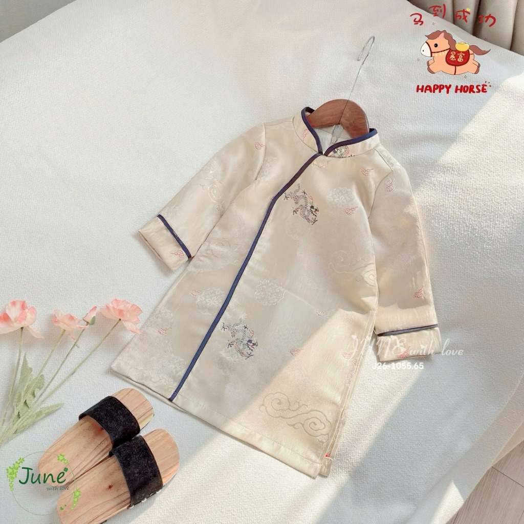 Áo Dài Bé Trai Gấm Nhũ Lót Lụa Cao Cấp 1005 Mặc Lễ Tết Size 1-10Y (10-40kg)