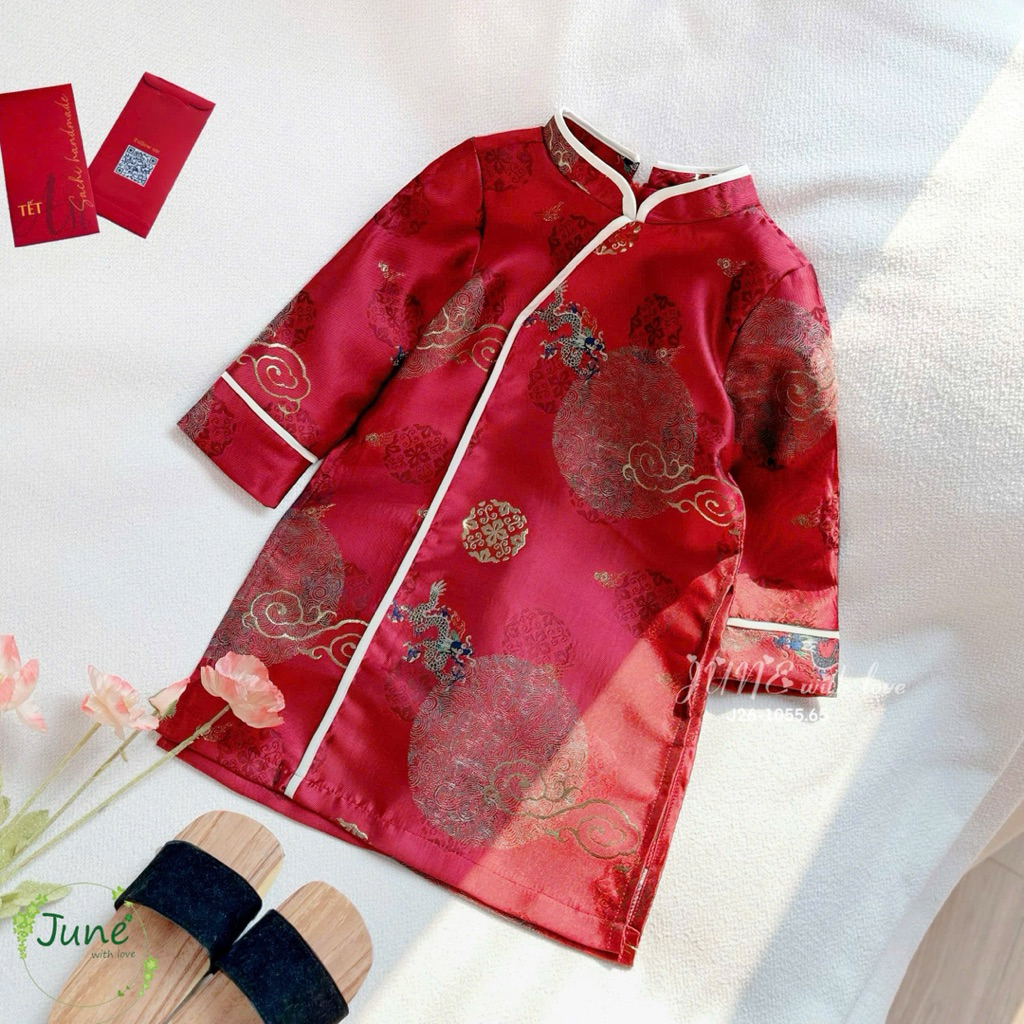 Áo Dài Bé Trai Gấm Nhũ Lót Lụa Cao Cấp 1005 Mặc Lễ Tết Size 1-10Y (10-40kg)