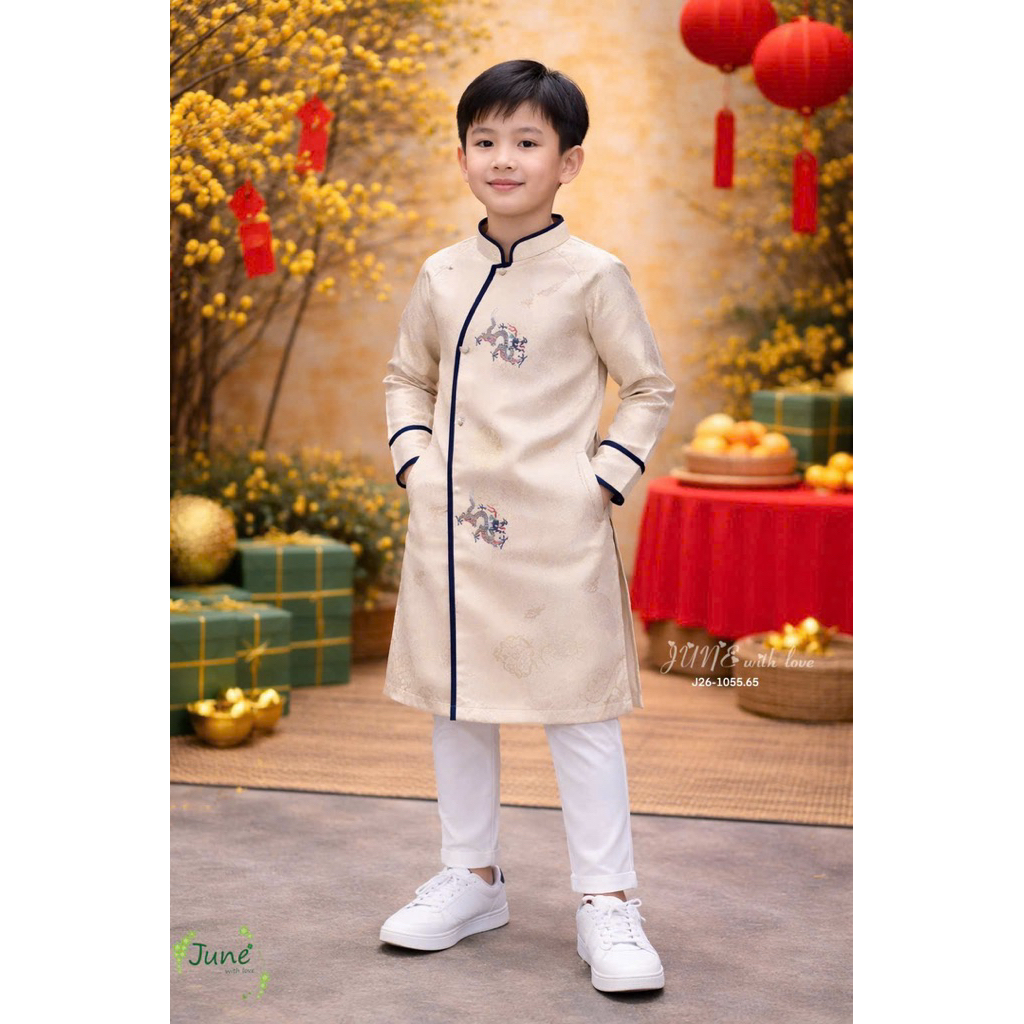 Áo Dài Bé Trai Gấm Nhũ Lót Lụa Cao Cấp 1005 Mặc Lễ Tết Size 1-10Y (10-40kg)