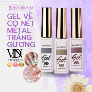 Gel Vẽ Cọ Nét Vendeeni Metal Tráng Gương Có Sẵn Cọ - Nhũ Vàng, Nhũ Bạc, Nhũ Hồng 10ml
