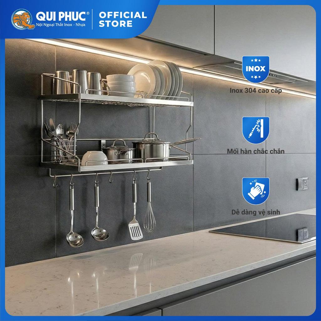 Kệ treo đa năng Deli QUI PHÚC, inox 304 cao cấp, chắc chắn, dạng treo, 2 tầng tiện lợi, dùng nhà bếp