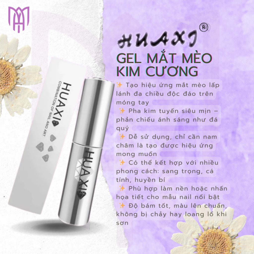 Sơn Gel Mắt Mèo Kim Cương Huaxi - Trang Trí Móng, Tạo Hiệu Ứng - Bạc, Vàng, Cầu Vồng 10ml