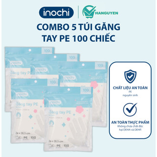 Combo 5 túi găng tay PE Inochi dùng khi chế biến thực phẩm giúp giữ vệ sinh và thao tác dễ dàng