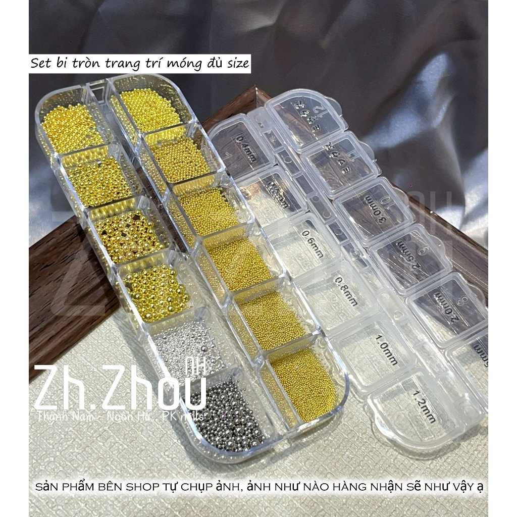 Set bi tròn vàng bạc, bi tròn trang trí móng , bi tròn vàng bạc đủ size