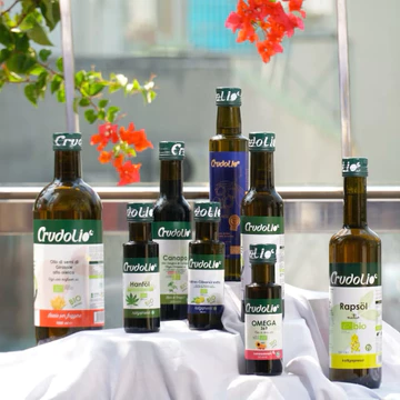 Dầu ăn hạt ép lạnh hữu cơ Crudolio nhập khẩu từ Ý - dầu olive, hạt lanh, hạt cải hướng dương, gai dầu