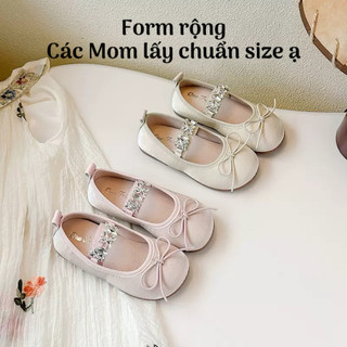 Sz 23-27 Giày Búp Bê Nơ Quai Chun ĐÍnh Đá Style Công Chúa Cho Bé Gái Từ 2-4 Tuổi K117