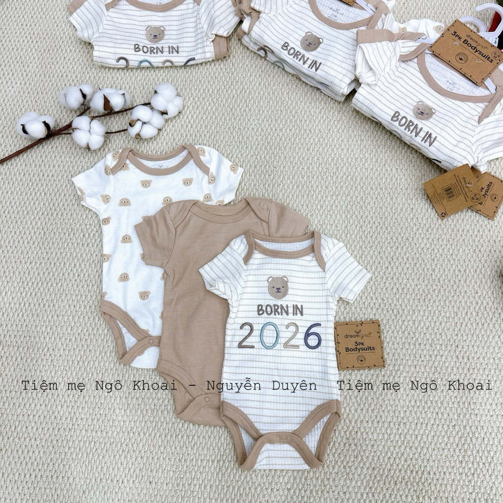 [MD69] Set 3 bodysuit ngắn tay cổ thuyền hoạ tiết xinh xỉu chào mừng các em ngựa 2026