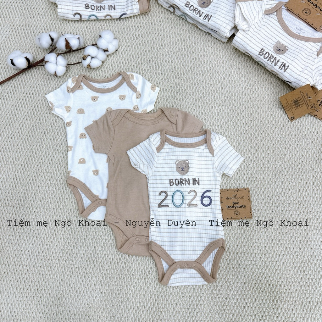 [MD69] Set 3 bodysuit ngắn tay cổ thuyền hoạ tiết xinh xỉu chào mừng các em ngựa 2026