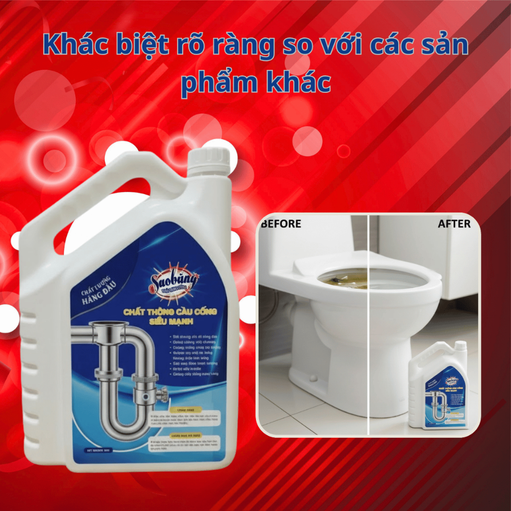 Chất thông cống SAO BĂNG, xử lý tắc nghẽn, thông tắc cực hiệu quả can 5kg