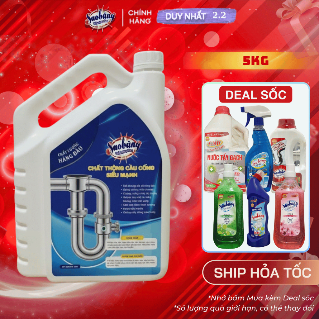 Chất thông cống SAO BĂNG, xử lý tắc nghẽn, thông tắc cực hiệu quả can 5kg