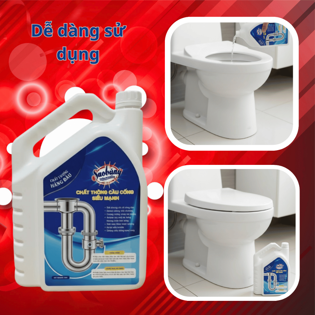 Chất thông cống SAO BĂNG, xử lý tắc nghẽn, thông tắc cực hiệu quả can 5kg