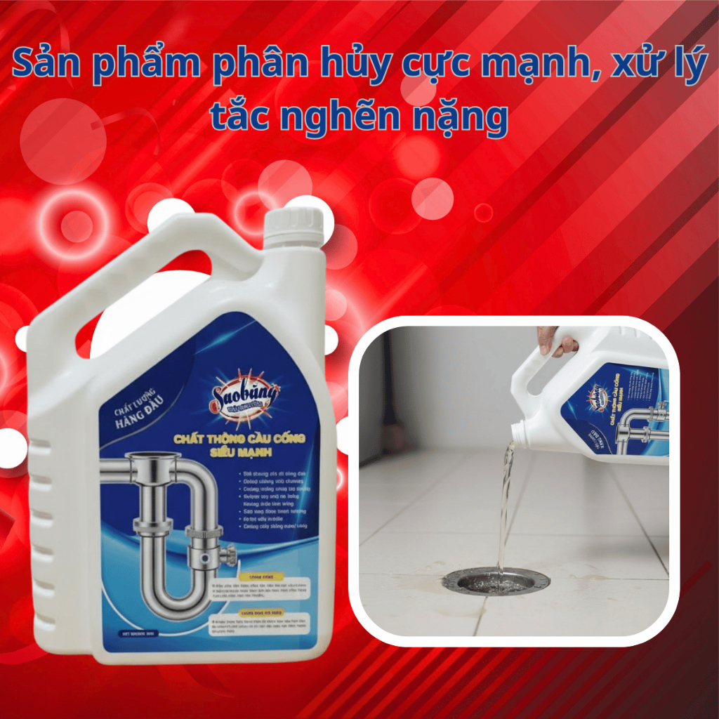 Chất thông cống SAO BĂNG, xử lý tắc nghẽn, thông tắc cực hiệu quả can 5kg