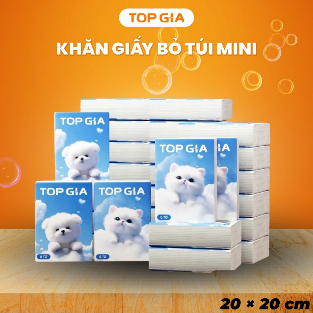 Combo 10 Gói Khăn Giấy Mini TOP GIA Hình Mèo Dễ Thương – 8 Tờ/Gói, 4 Lớp Dày, Nhỏ Gọn Tiện Mang