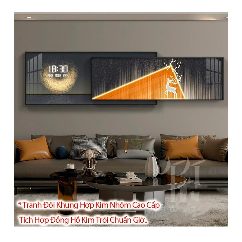 Đồng Hồ Đôi Điện LED Khung Hợp Kim Nhôm cao cấp có điều khiển LED từ xa treo tường phòng khách Nhà ở, khách sạn.. — ảnh 1