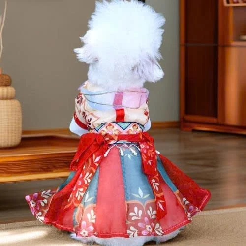 Đầm Cổ Trang Hanfu nàng thơ màu đỏ Cho chó mèo kích thước 3kg - 6.5kg - Áo dài Đồ Tết váy đầm cho chó mèo