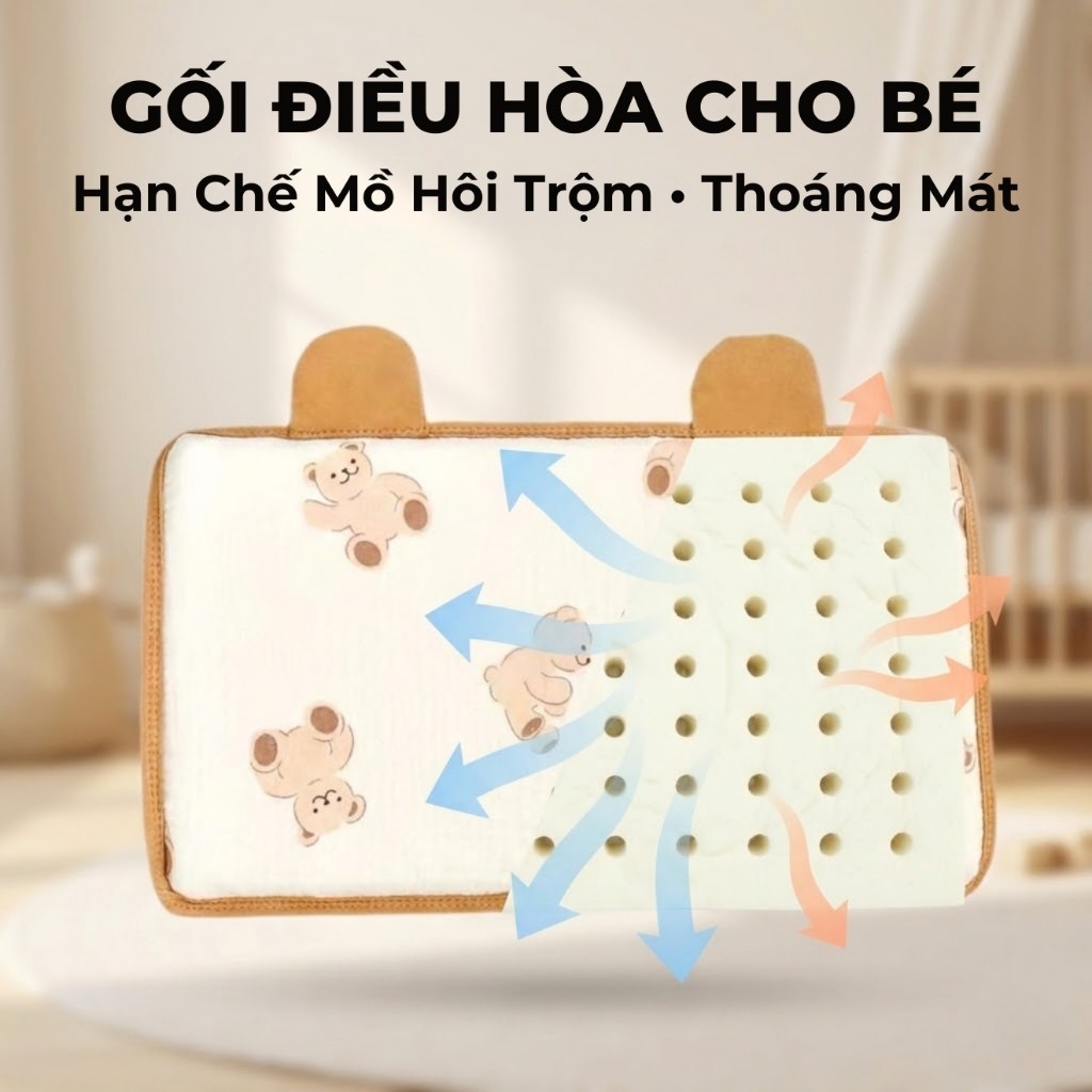 Gối Điều Hòa Cao Su Non BABI1 Cho Bé Sơ Sinh – 3 Tuổi, 63 Lỗ Thoát Khí, Có Gối Lõm Định Hình Đầu