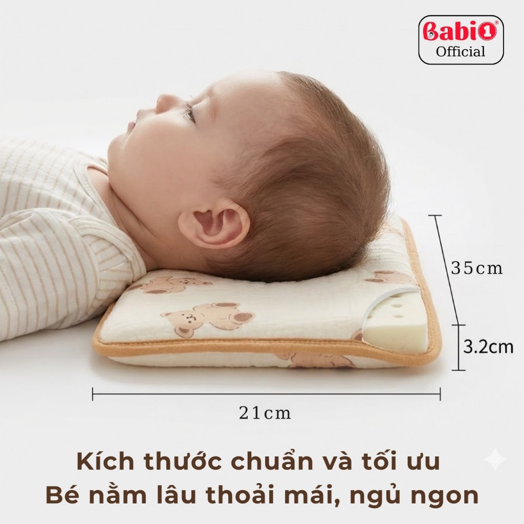 Gối Điều Hòa Cao Su Non BABI1 Cho Bé Sơ Sinh – 3 Tuổi, 63 Lỗ Thoát Khí, Có Gối Lõm Định Hình Đầu