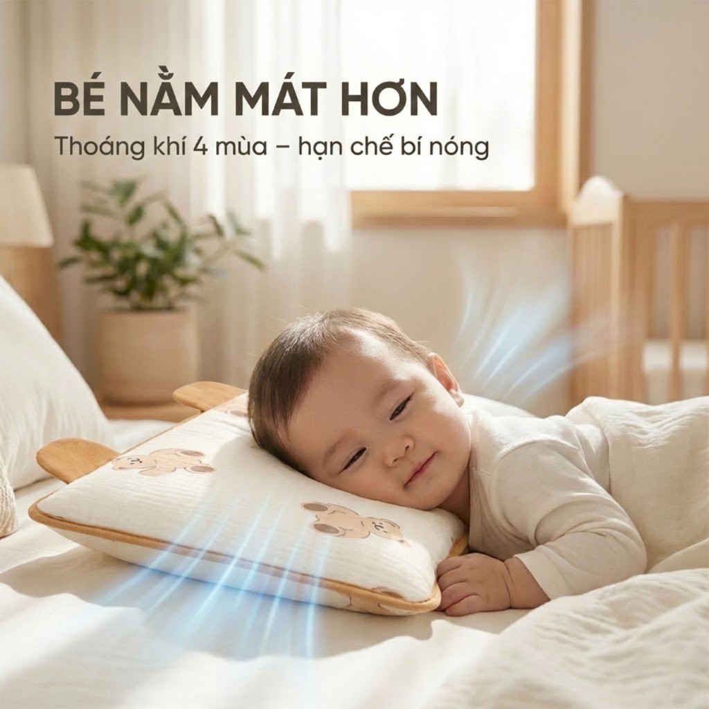 Gối Điều Hòa Cao Su Non BABI1 Cho Bé Sơ Sinh – 3 Tuổi, 63 Lỗ Thoát Khí, Có Gối Lõm Định Hình Đầu