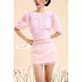 𝐋𝐚𝐜𝐞𝐞𝐜𝐡𝐨 𝐒𝐤𝐢𝐫𝐭 - Chân váy phối ren lấp lánh dáng ngắn nhiennhienvintage NCV00012