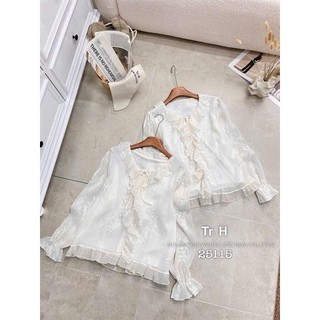 LOU BAE| (HÀNG QC) Áo Sơ Mi Nữ Tay Dài Cổ V Viền Bèo Chất Tơ Mỏng Nhẹ