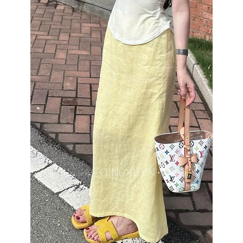 𝗠𝗶𝗲 - Chán váy Linen xẻ sau