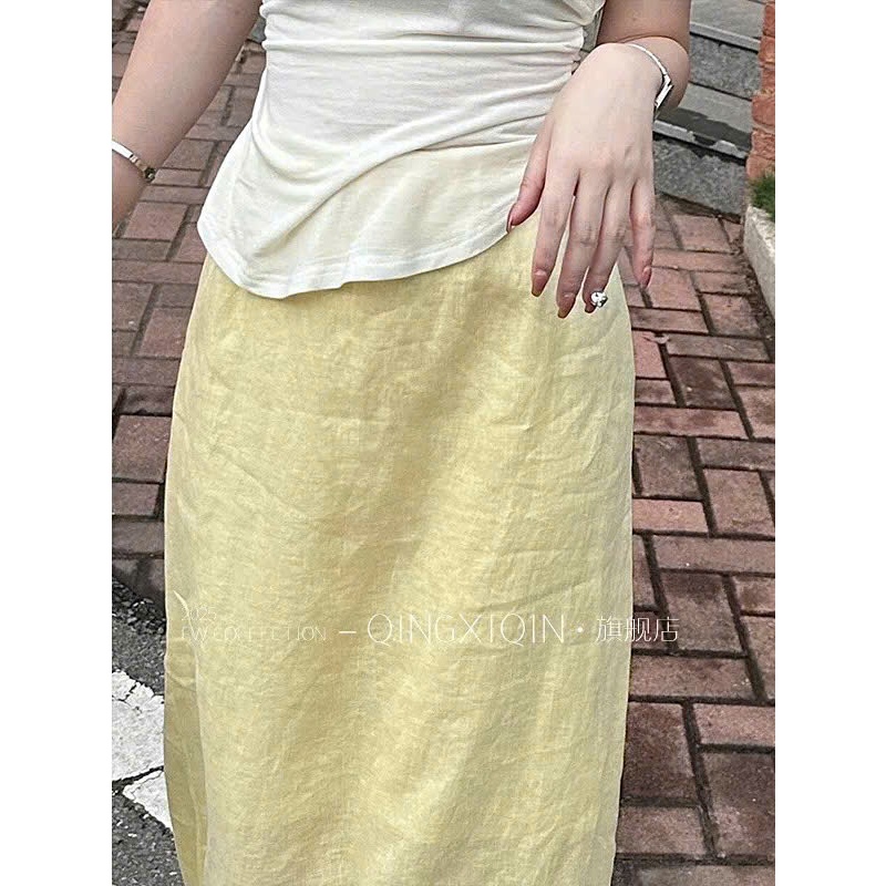 𝗠𝗶𝗲 - Chán váy Linen xẻ sau