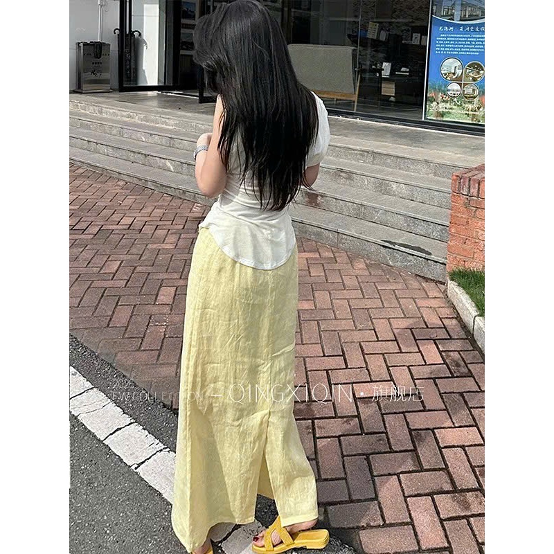 𝗠𝗶𝗲 - Chán váy Linen xẻ sau