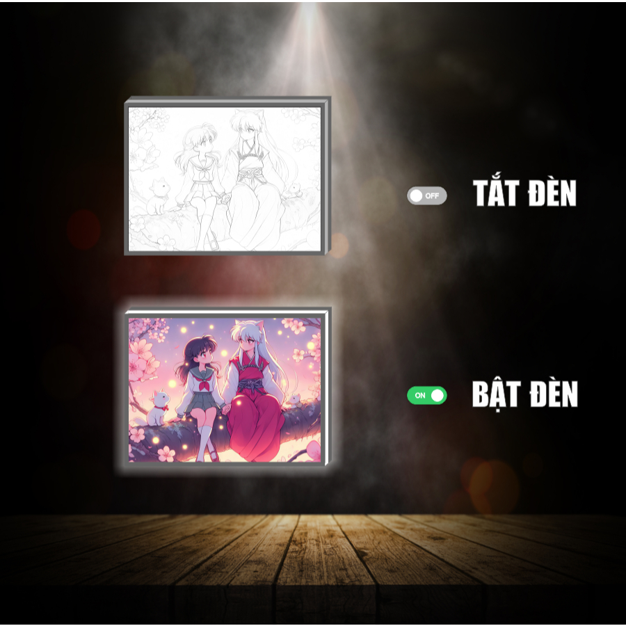 Tranh đèn led 3D đổi màu Inuyasha - Tranh đèn led 3D ANIME trang trí bàn làm việc, đèn ngủ