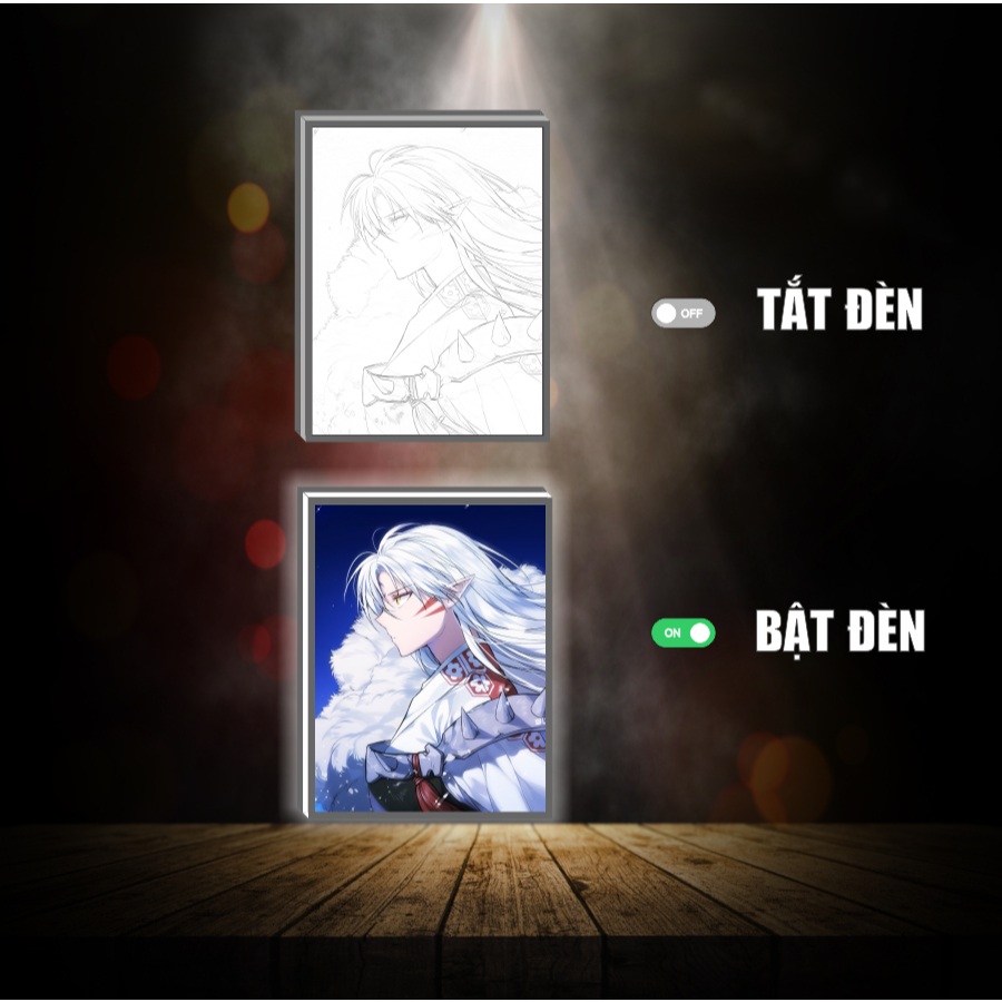 Tranh đèn led 3D đổi màu Inuyasha - Tranh đèn led 3D ANIME trang trí bàn làm việc, đèn ngủ