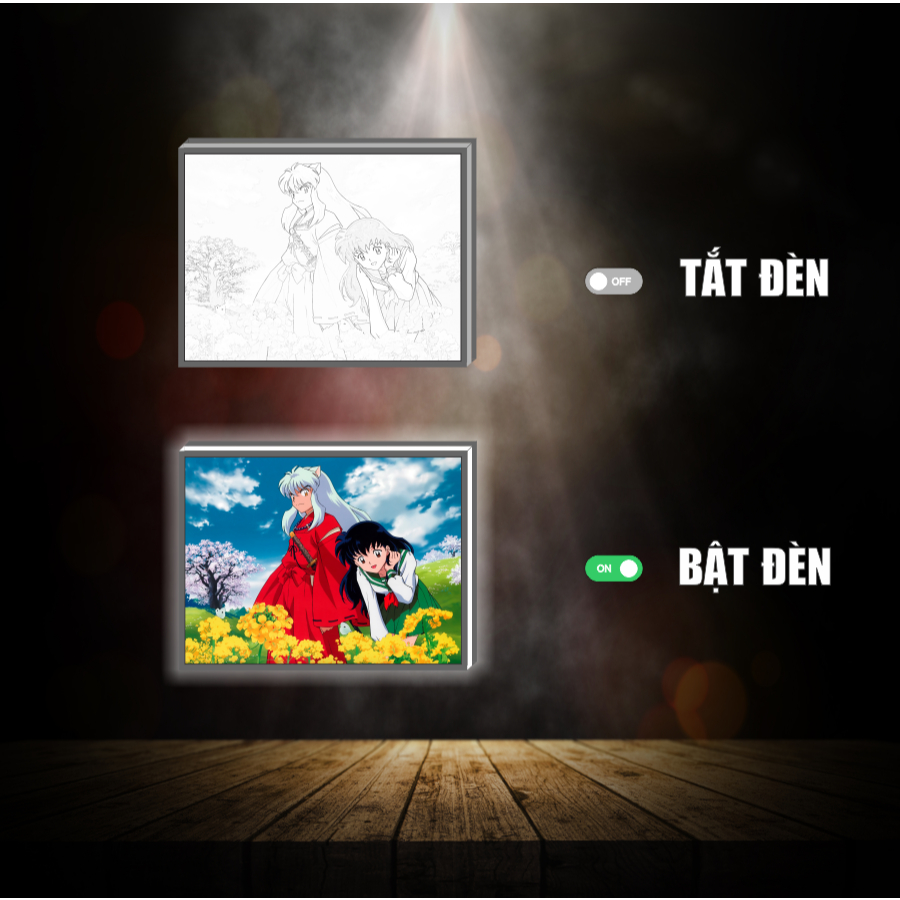 Tranh đèn led 3D đổi màu Inuyasha - Tranh đèn led 3D ANIME trang trí bàn làm việc, đèn ngủ