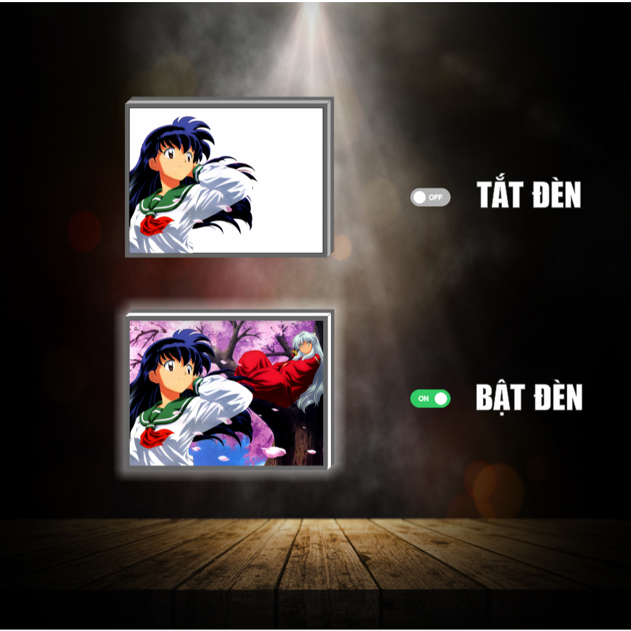 Tranh đèn led 3D đổi màu Inuyasha - Tranh đèn led 3D ANIME trang trí bàn làm việc, đèn ngủ
