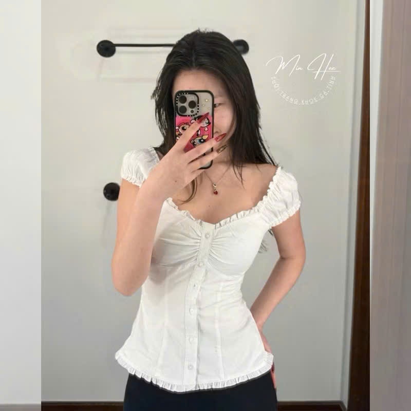 𝗖𝗵𝗲𝘃𝗮  - Áo Linen viền bèo