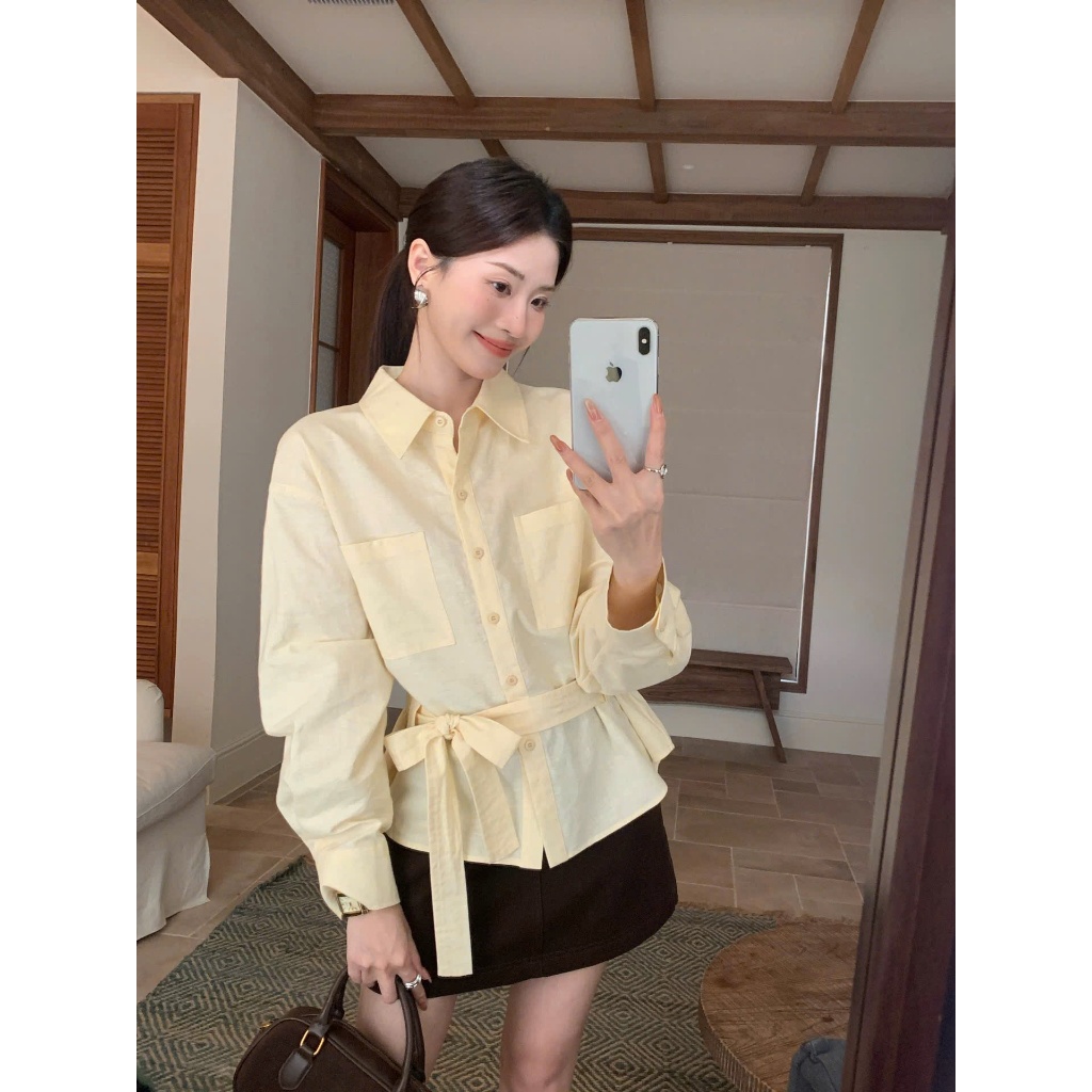 𝗢𝗿𝗮 𝗟𝗶𝗻𝗲𝗻 - Áo sơ mi Linen thắt eo