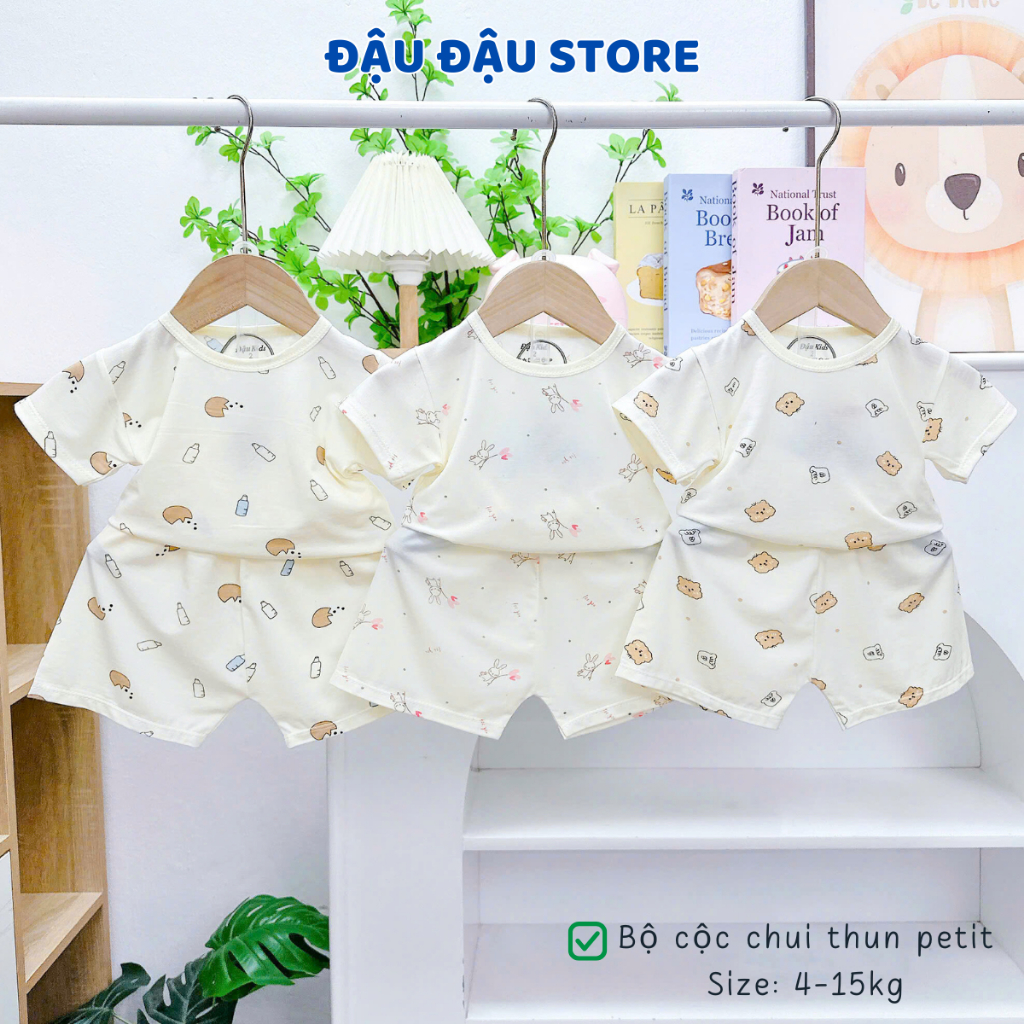 (Mới) Set 2-3 Bộ Cộc Tay  Chui Đầu Thun Lạnh Petit mềm mịn thoáng mátcho bé trai bé gái 4-15 kg DK-CL10 Đậu Đậu Store
