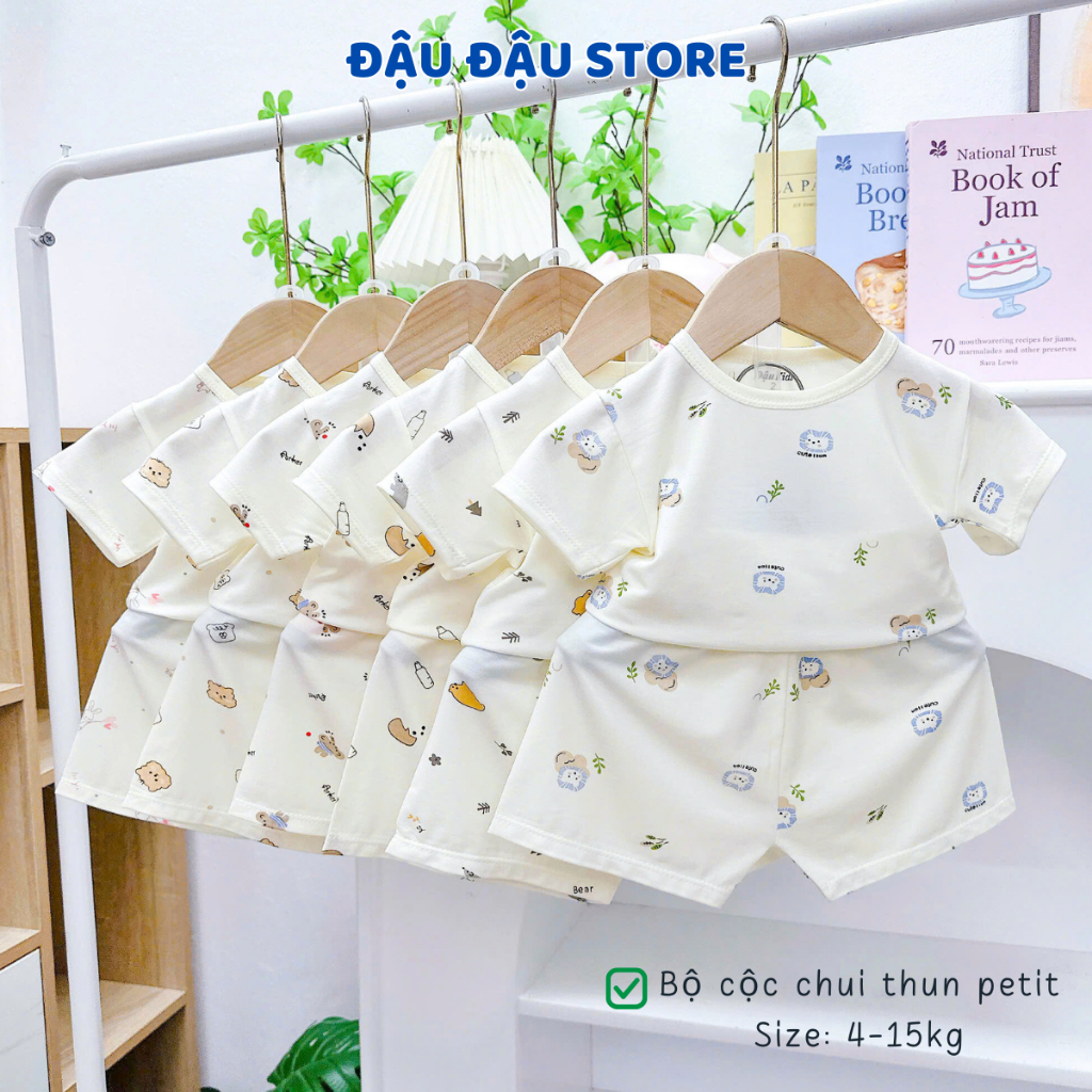 (Mới) Set 2-3 Bộ Cộc Tay  Chui Đầu Thun Lạnh Petit mềm mịn thoáng mátcho bé trai bé gái 4-15 kg DK-CL10 Đậu Đậu Store