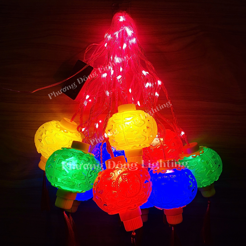 Dây Lồng đèn led tròn nhiều màu 5m - 10 bóng Dây chạy đuổi Có IC chỉnh nhiều chế độ chớp Trang trí Lễ Tết