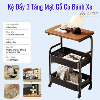 Kệ Xe Đẩy 3 Tầng Có Bánh Xe 360° Kệ Đựng Đồ Đa Năng Spa – Khung Kim Loại Mặt Gỗ Cao Cấp