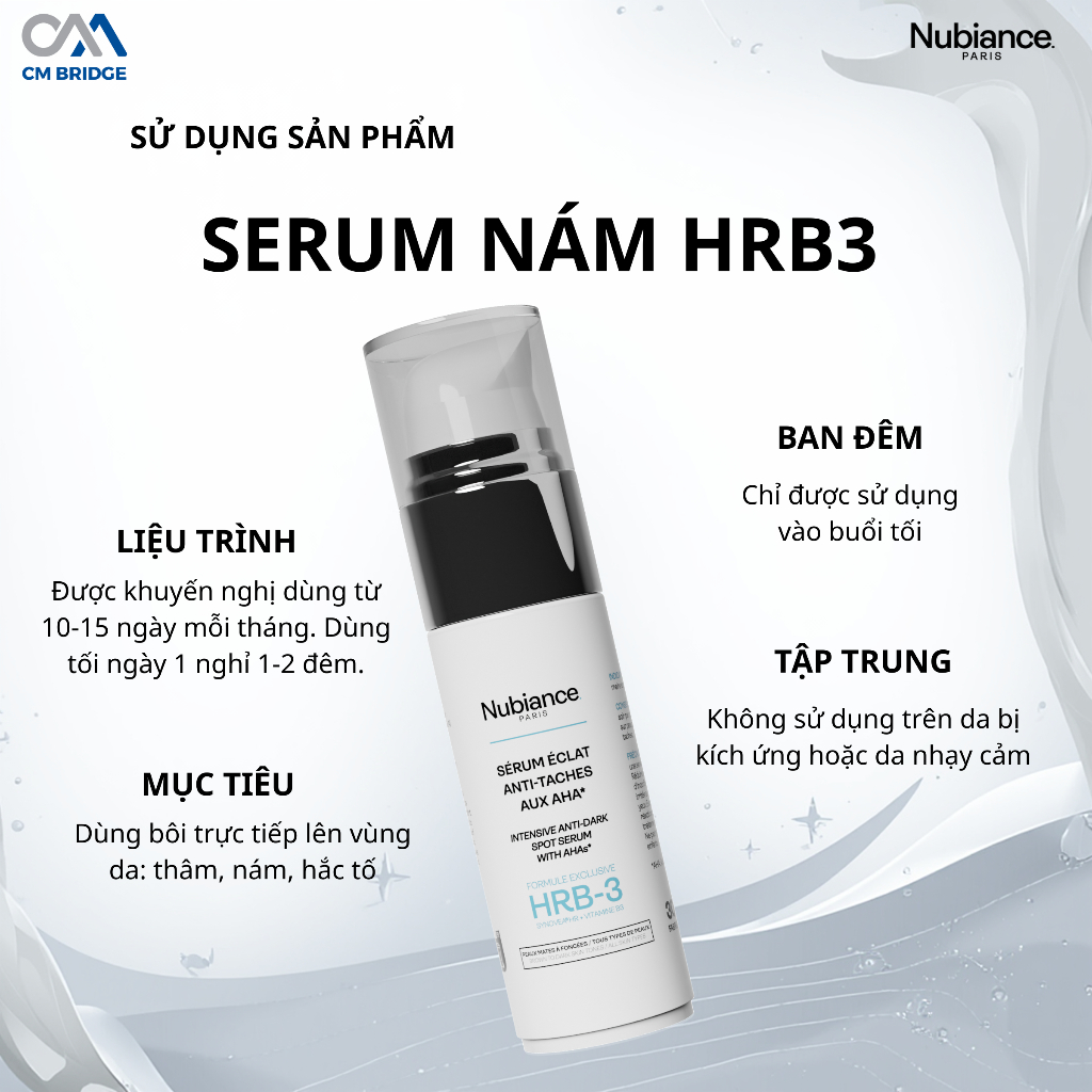 [Hàng Cty NK&PP] Serum dưỡng da NUBIANCE. PARIS Intensive Anti- Dark Spot Serum With AHAs HRB-3 30ml