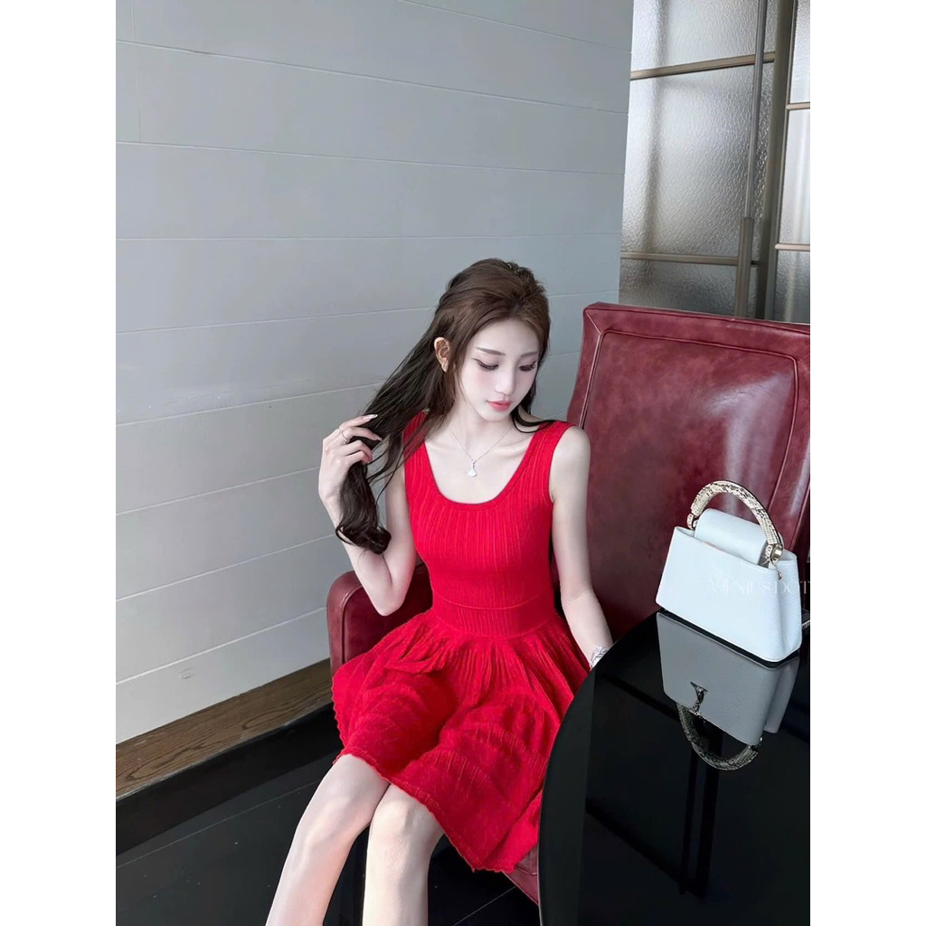 Đầm len xoè sát nách nhiều màu pastel xinh