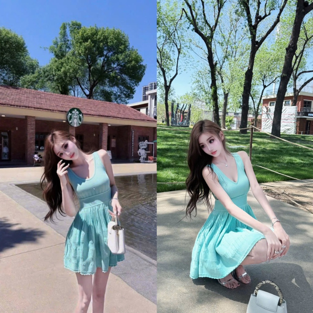 Đầm len xoè sát nách nhiều màu pastel xinh