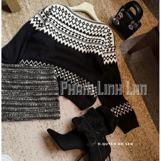 SET ÁO LEN LỆCH VAI MIX CHÂN VÁY DẠ HÀNG QC HOT