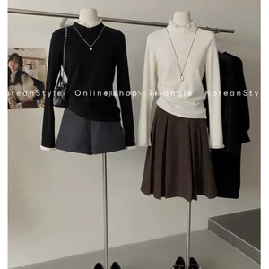 Triangle -Germe long sleeved shirt(Cân nhắc kỹ, return is not welcomed)-Áo kiểu dài tay giữ nhiệt Hàn Quốc lót nhung mềm