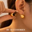Bông tai nữ titan quả cầu tròn trơn rỗng bán nguyệt 3/4 mạ vàng không gỉ WE2617 BY ACCESSORIES