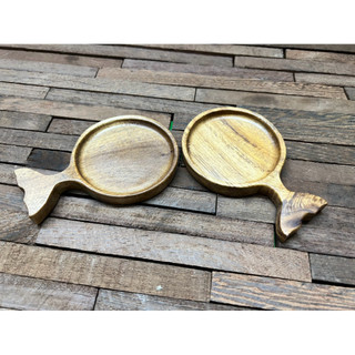 Set 6 lot ly gỗ Tự Nhiên , Gỗ Acacia (gỗ Keo )  , hình Cá