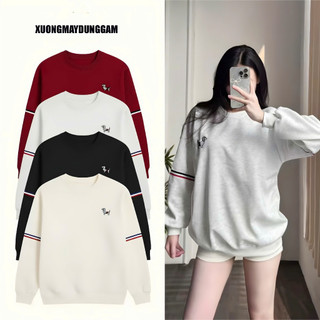 Áo Nỉ 2 Da Sweater Phồi Viền Tay Thêu Hình Cún Sọc, Chất Vải Nỉ 2 Da Mềm Mịn Ấm Áp Không Xù Lông, Thời Trang Nam Nữ