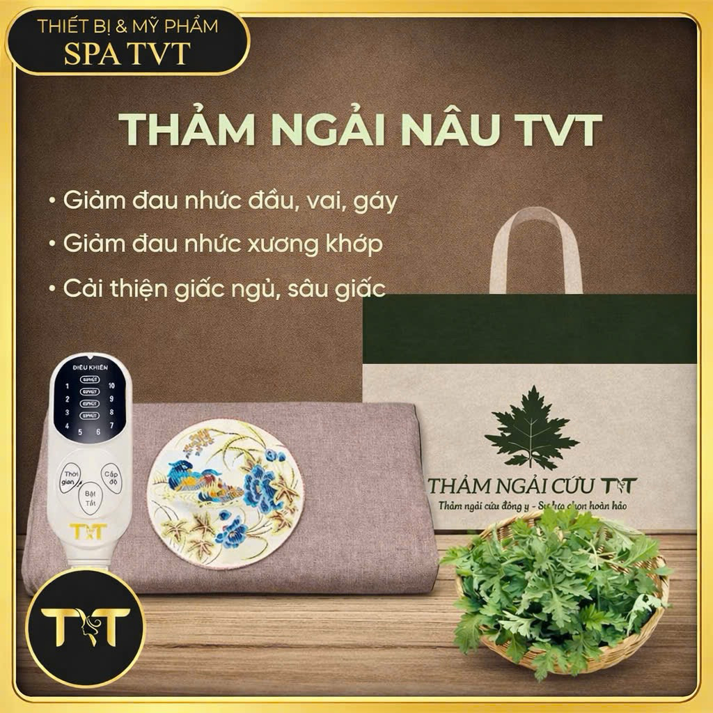 THẢM NGẢI CỨU ĐÔNG Y MÀU NÂU TVT 150x60CM - CHƯỜM NÓNG THẢO DƯỢC, GIỮ ẤM, THƯ GIÃN
