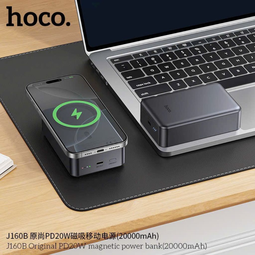 Sạc dự phòng không dây từ tính hít nam châm.hoco J160B 20000mah.