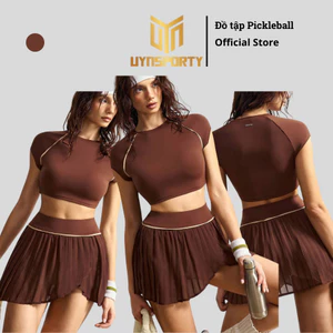 Đồ Tập Pickleball Nữ UYNSPORTY Tay Cộc, Áo Cropped Cổ Tròn, Chân Váy Xếp Ly, Bộ Đồ Pickleball Nữ