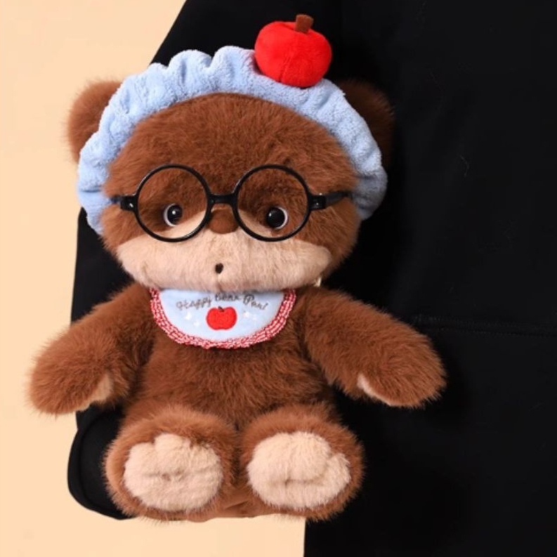 Gấu Bông Teddy Nâu Đội Mũ Táo Đỏ Lông Thỏ Mềm Mại Làm Quà Tặng Cho Bé, Bạn Gái Ngày Sinh Nhật, 8/3
